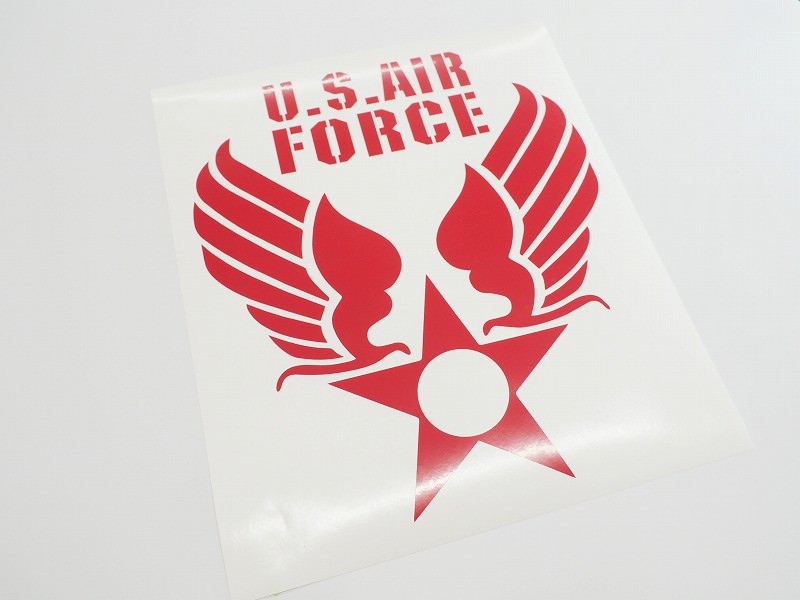 U.S.AIR FORCE アメリカ空軍 カッティングステッカー 20cm×24cm 赤 ミリタリー ステンシル アメリカン 切り抜き