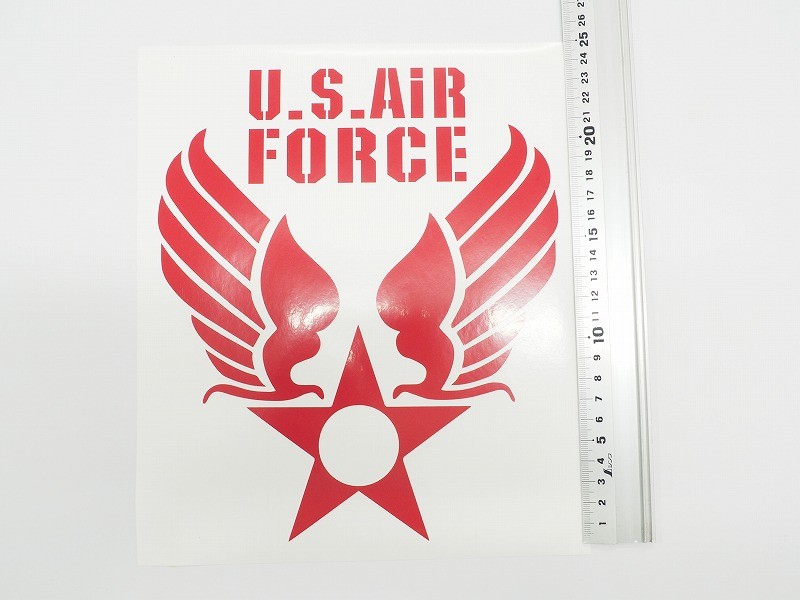 U.S.AIR FORCE アメリカ空軍 カッティングステッカー 20cm×24cm 赤 ミリタリー ステンシル アメリカン 切り抜き /  マニアックコレクション